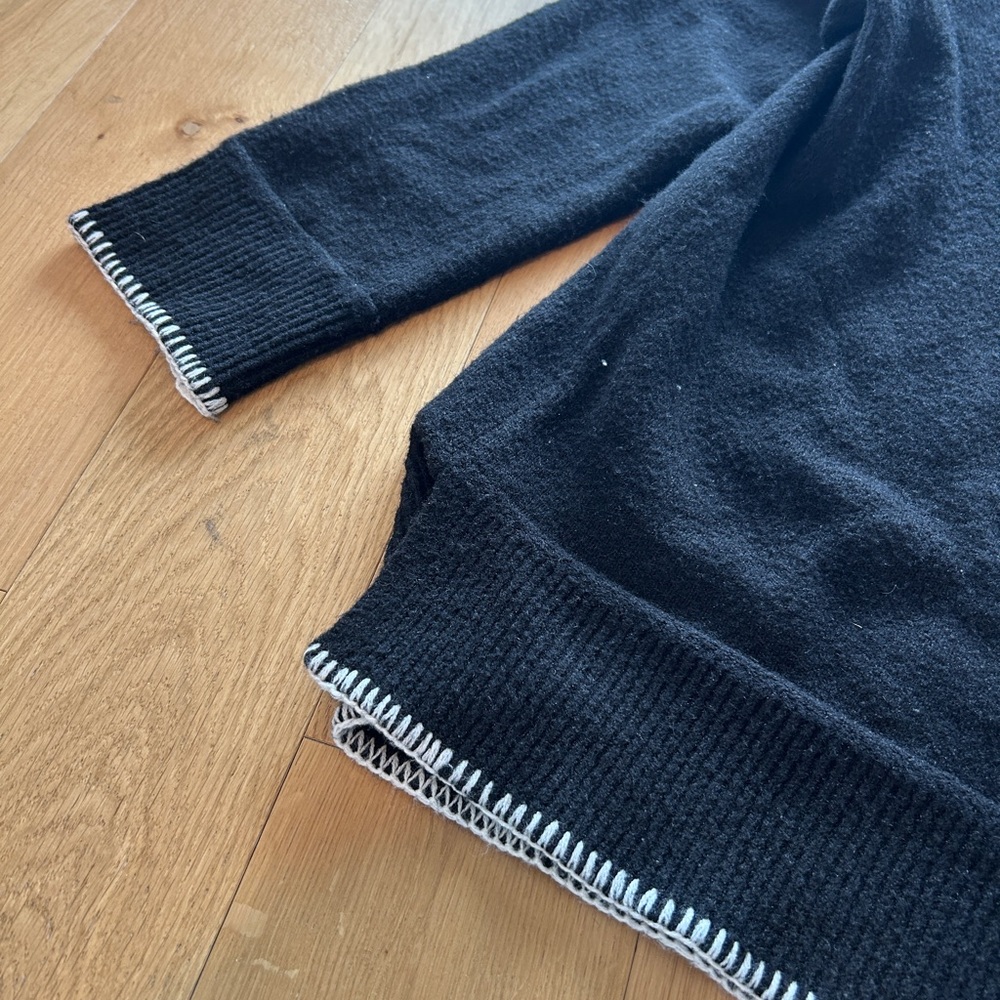 Long Black Women’s Sweater with white stitching - Picture 2 of 3